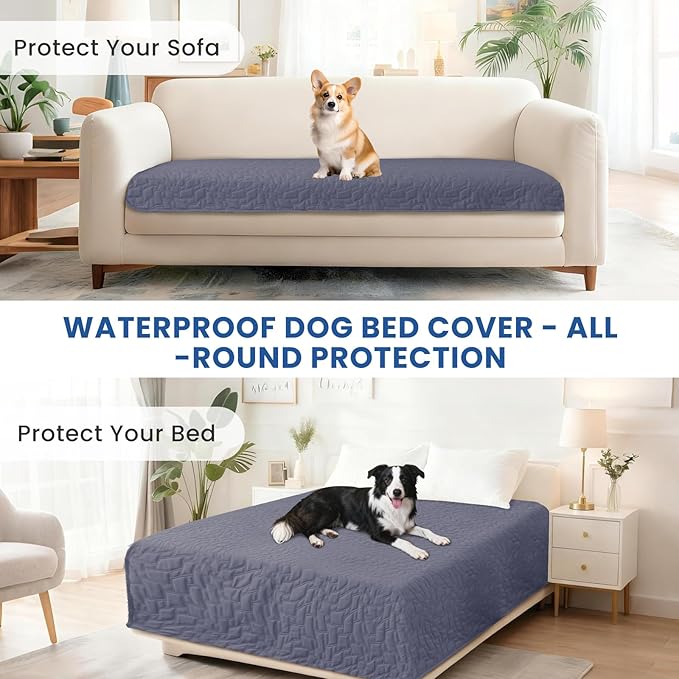 Waterproof Dog Bed Cover Pet Blanket, Soft Couch Cover for Dogs Washable, Non-Slip Dog Blanket Protect Furniture Couch Sofa Car for Puppy Large Dogs Cat (82x102 Inch, Grey Blue)
