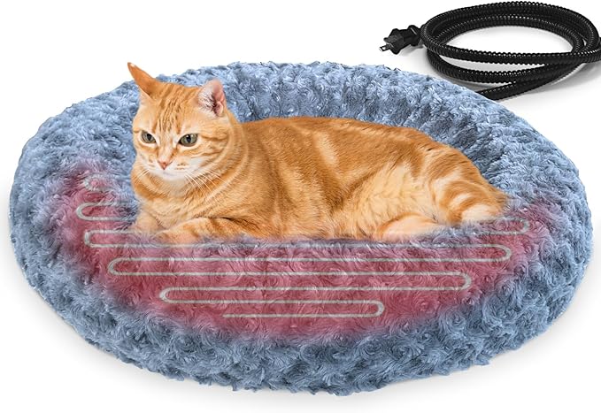 Heated Cat Beds for Indoor Cats Warming Cat Beds Super Soft Machine Washable Thermo Kitty Electric Heating Bed 19 Inches Round