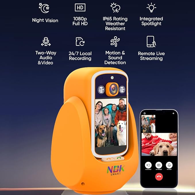 2 Way Camera Audio/Video,2.8''Screen Pan/Tilt WiFi AI Motion Detection for Baby/Pet/Puppy/Cat/Dog,Facetime Nanny Cam Voice with Phone APP Video Calling Devices for Elderly Indoor,Orange