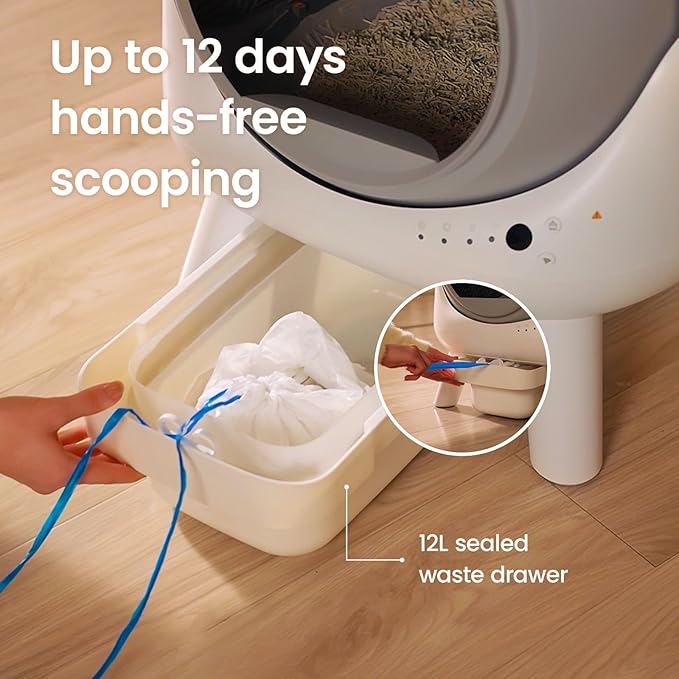 ELS PET Self Cleaning Litter Box - Orbitie Automatic Cat Litter Box Self Cleaning for Multiple Cats with App Control, Auto Kitty Litterbox with Safety Module, Including: Litter Mat, Waste Bags