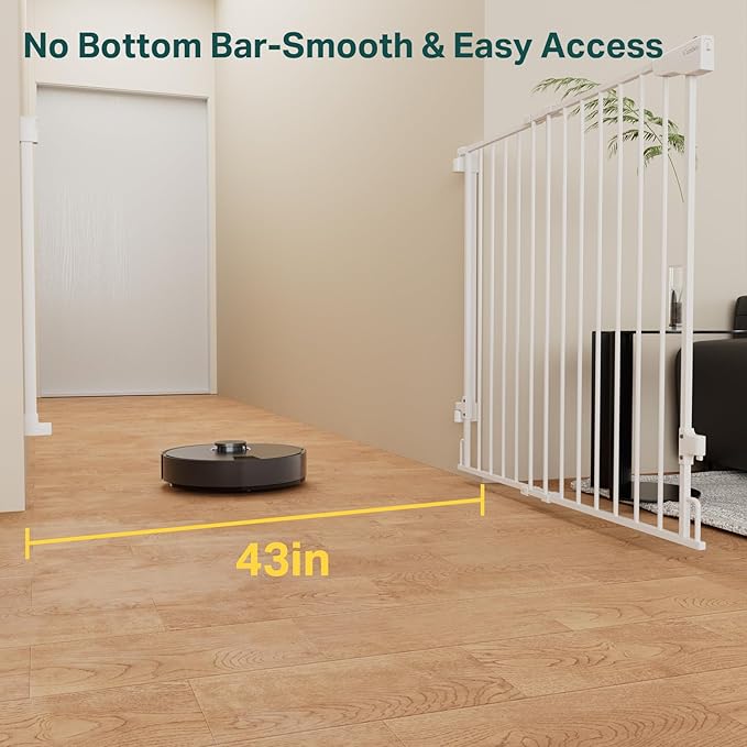Cumbor 34" Extra Tall No Bottom Bar Baby Gate for Stairs, Wall Mounted Dog Gate Indoor for Larger Pets, Expandable 29.2-43" Safety Gate for Doorways, Wide Walk Thru Door for Easy Access (White)