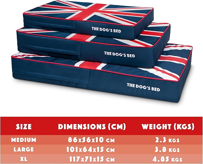 The Dog’s Bed Orthopedic Memory Foam Dog Bed, XL Blue & Red Trim UK Center Flag, Pain Relief for Arthritis, Hip & Elbow Dysplasia, Post Surgery, Supportive, Calming, Veterinary Approved