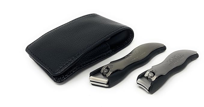 Professional 2 Pieces Luxuries Stainless Steel German Manicure Pedicure Clipper Set Grooming kit In Black Full Grain Leather Case Made in Solingen Germany