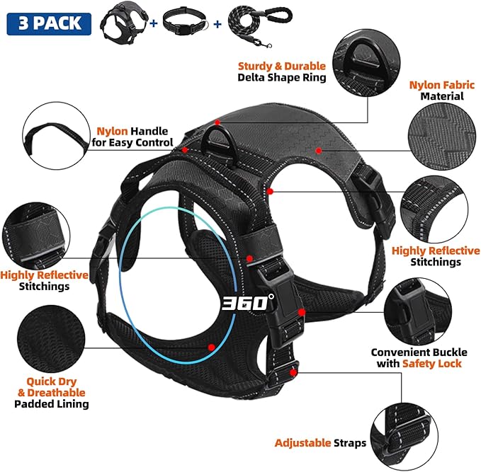 Dog Harness Set, No Pull Dog Vest Harness and 5ft Leash & Collar for Small Medium Sized Large Dog Cat,Adjustable Soft Nylon Padded Dog Vest Reflective Front Clip Vest with Easy Handle -Pink S