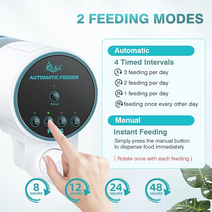 AQQA Automatic Fish Feeder for Aquarium - Auto Fish Food Dispenser with 8/12/24/48H Timer, 230ml Large Capacity Vacation Tank Feeder for Turtle Betta Goldfish, Feeding Port Automatic Alignment