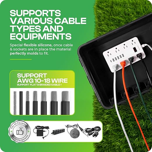 SockitBox – The Original Weatherproof Connection Box – Indoor & Outdoor Electrical Power Cord Enclosure for Timers, Extension Cables, Transformers, Power Strips, Lights, Tools & More – Medium – Black