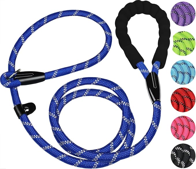 6 FT Heavy Duty Dog Leash, Durable Premium Quality Strong Training Rope Slip Leash with Comfortable Padded Handle and Highly Reflective Threads for Small Medium and Large Dogs, (Deep Blue)