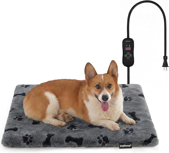 Pet Heating Pad for Cats Dogs, Heated Cat Dog Bed with 5 Temperature Levels, Timer, Auto Shut-Off, Thick Paw-Print Cover, Chew Resistant Cord for Indoor & Sheltered Outdoor Use (L: 26" x 20" x 1.3")