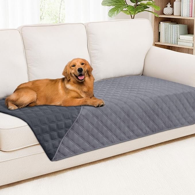 Smiry Waterproof Dog Bed Cover Pet Blanket, Soft Washable Dog Blanket for Furniture Bed Couch Sofa Reversible, Checkered (40"x70", Grey/Dark Grey)