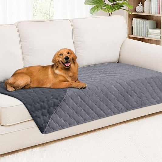 Smiry Waterproof Dog Bed Cover Pet Blanket, Soft Washable Dog Blanket for Furniture Bed Couch Sofa Reversible, Checkered (40"x90", Grey/Dark Grey)