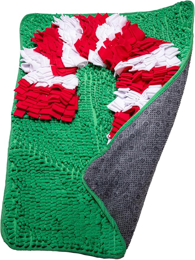 Tail Trends Christmas Snuffle Mats for Dogs – Interactive Dog Toy for Foraging & Nosework, Washable Slow Feeder, for Small Medium Large Pets (Candy Cane)