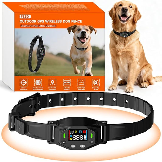 GPS Wireless Dog Fence System: Invisible Fence for Dogs with UBLOX Chip, 4-Zone Progressive Correction & 3 Modes GPS Dog Collar, 25-999 Yards Range, IPX7 Waterproof