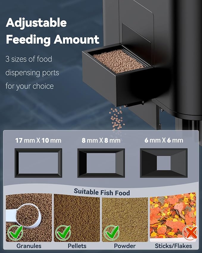 Pawfly Automatic Aquarium Feeder, USB Rechargeable 320 mL Auto Food Dispenser with Timer, Adjustable Vacation Feeder for Pellets, Granules and Powder