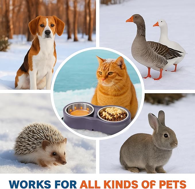 Pet Heated Bowl for Cat Dog, Freeze-Proof Warming Animal Food Feeder with Anti-Chew Cord,Waterproof & Thermostat Heating Bowls Removeable, (2 x 23 fl oz, Purple)