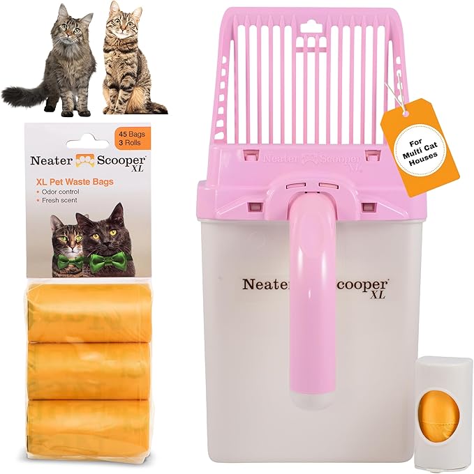 Neater Pet Brands Neater Scooper XL Cat Litter Scoop, 60 Refill Bags – Extra-Large Capacity Mess-Free Cat Litter Scooper with Bag for Large & Multiple Cats, Spill-Proof Litter Box Scooper with Holder