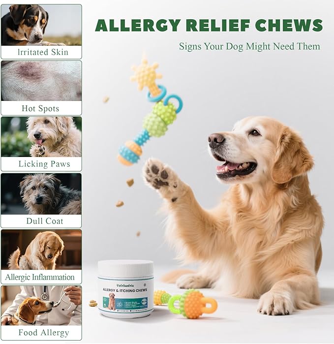 Dog Allergy Chews, Dog ltching Skin Relief with Probiotics Omega 3, Allergy Relief for Large Dogs ltching Licking Paws, Support Seasonal Allergy, Gut & Digestive Health and lmmune System-400ct