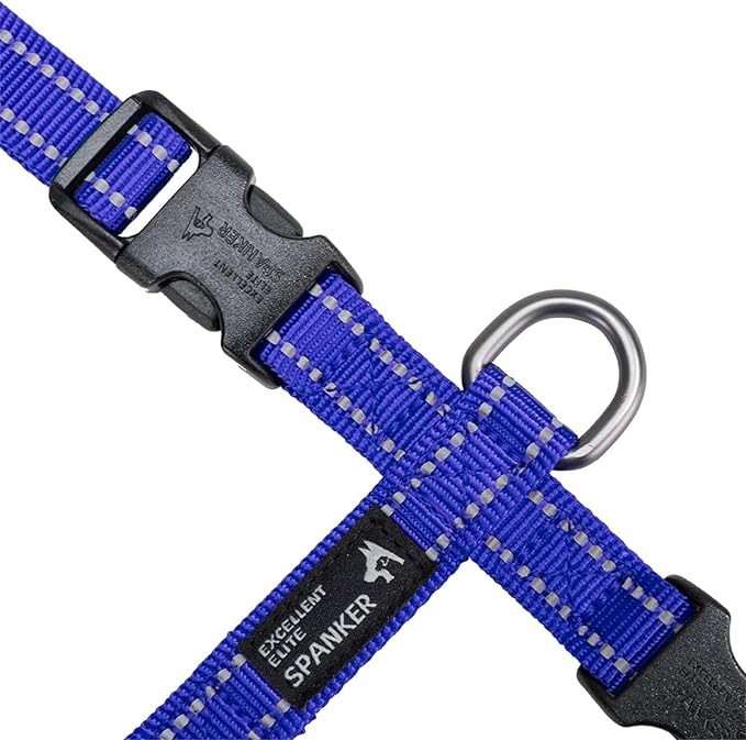 EXCELLENT ELITE SPANKER No Pull Dog Harness Reflective Nylon Vest L-Shaped Adjustable Easy Pet Harness for Small Medium Large Breeds Dogs Walking Training Black Red(Blue-XL)