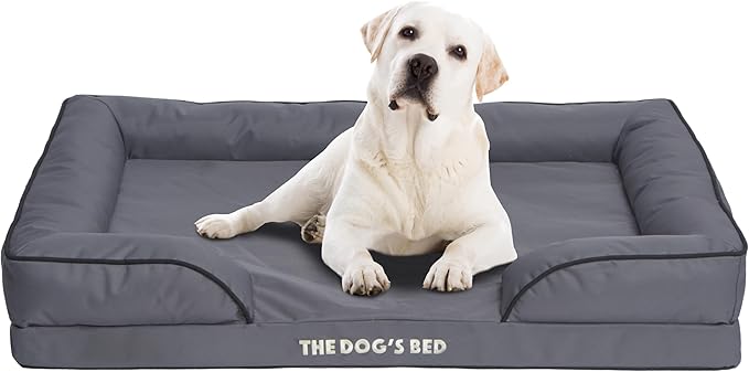 The Dog’s Bed, Orthopedic Standard Foam Waterproof Dog Bed with Standard Support, XL Grey with Black Trim, Waterproof, Supportive Dog Bed with Replaceable Covers, Veterinary Approved