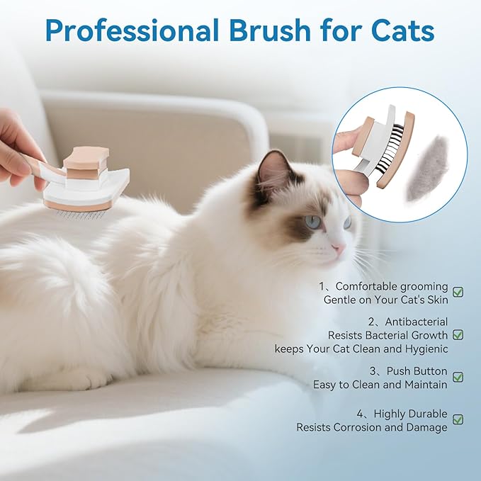 Waterless Cat Shampoo with Brush - No Rinse Safe Licking Foam, Reduce Shedding & Dander, Hypoallergenic for Kittens/Senior Cats, Quick Dry Grooming & Odor Control, Dry Shampoo pH Balanced (7 oz)