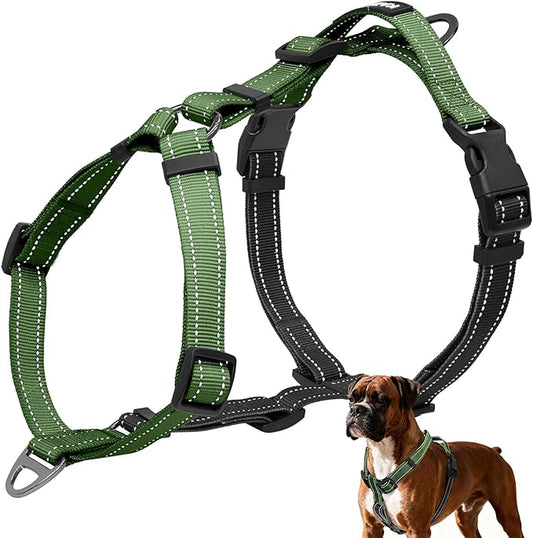 No-Pull Harness,Y-Shaped Design,Buckle-Neck Balance Harness with Reflective Stitching, Ideal for Dog Training and Night Walking, Padded Handle, Durable High-Tensile Nylon-Green-M