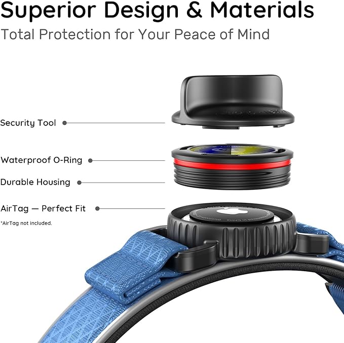 AirTag Dog Collar with QR Code ID & Waterproof Holder - Reflective, Durable Padded Oxford Collar Compatible with Apple AirTags for Large Dogs (Blue, L)