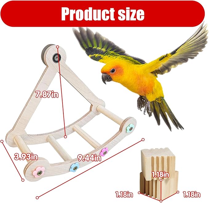 Bird Perch Toy, Interactive Rotating Toy, Wooden Parrot Perches, Bird Cage Accessories, Safe Wooden Construction, for Parakeets, Cockatiels & Small Parrots