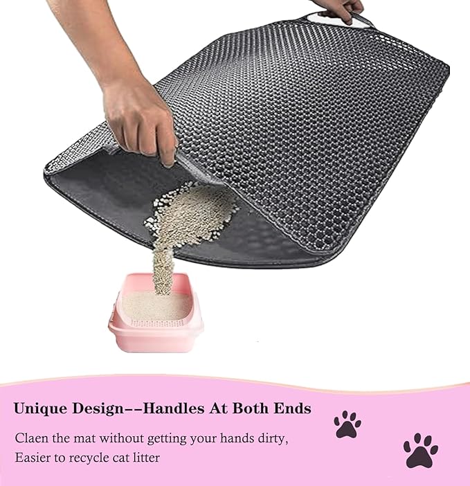 Large Cat Litter Mat - 30"x 24" Double Layer Honeycomb Kitty Litter Mat,Waterproof and Urine-Proof,Easy to Clean with Handles,Ideal Litter Trapping Mat for Cats