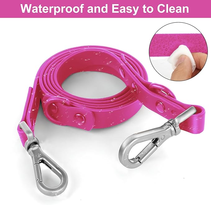 Wisedog Waterproof Dog Leash – 5ft/6ft Adjustable with 2 Metal Swivel Hooks, Easy to Clean Dog Leashes for Small, Medium, Large Breed Dogs (Rose Violet,S)