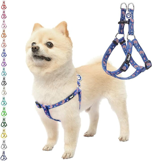 PUPTECK No Pull Dog Harness Soft Adjustable Basic Nylon Step in Puppy Vest Outdoor Walking with ID Tag, American Flag, XS