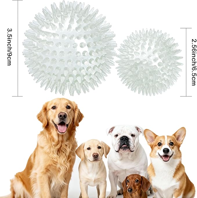 petizer 6 Pack 3.5’’ Glow in The Dark Bouncy Balls - Squeaky Dog Toy Balls, Spiky Durable Floating Pool Ball, Fetch Toy for Medium Large Dog Teething Chew (3.5’’, Medium/Large)