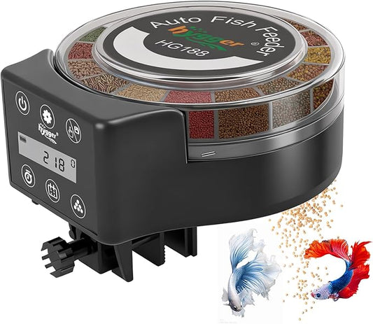 hygger Automatic Fish Feeder for Aquarium: Auto Fish Food Dispenser with LED Display & Timer, Precision Auto Aquarium Vacation Feeder for Fishes with 3 AA Batteries for Betta Turtle Goldfish