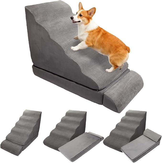 Dog Stairs for High Beds 30-36 inches Tall, 6-Step Pet Stairs/Steps for High Bed 32-36 inches for Small Large Dogs, Dog Ramp for Bed, Foam Dog Steps for Beds for Old Dogs/Cats, Grey
