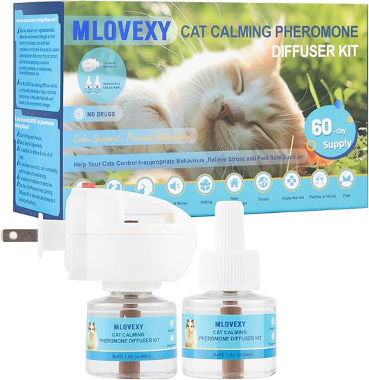 Cat Calming Diffuser for Cat Anxiety Relief, Cat Pheromones Calming Diffuser to Reduce Cat Scratching and Spraying, Multicat Calming Diffuser (2 Refills 1 Diffuser, 60 Days)