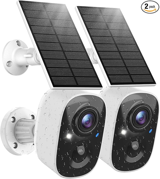 Solar Camera Outdoor Wireless, 2.4G Wi-Fi Security Camera with AI Motion Detection, Cameras for Home Security, 2K Color Night Vision, 2-Way Talk, IP66 Weatherproof, Cloud/SD Storage, 2 Packs