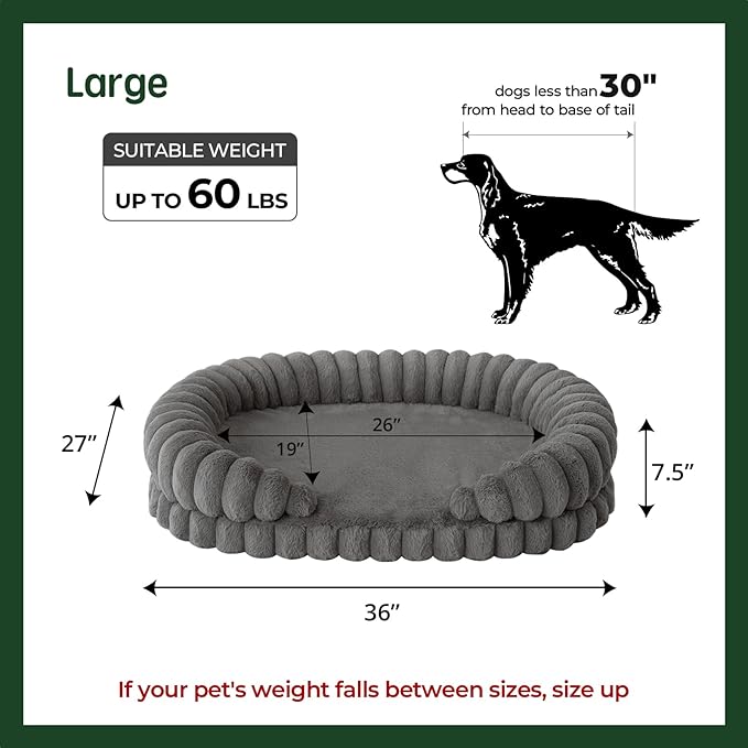 BALANCE Calming Dog Bed for Large Sized Dogs, 36 Inches Oval Washable Pet Bed with Sides, Orthopedic Pet Couch Sofa with Non-Slip Bottom, Gray