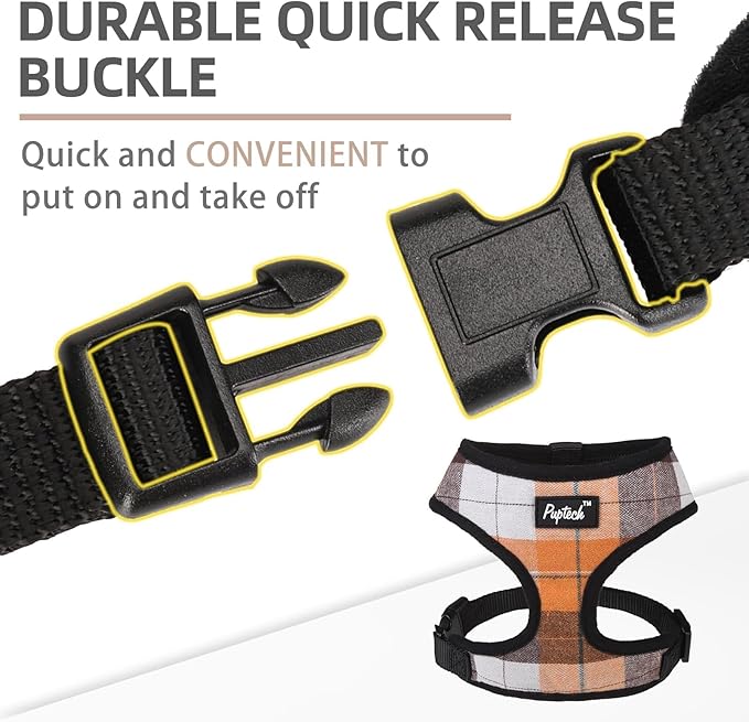 PUPTECK Soft Mesh Dog Harness and Leash Set Pet Puppy Cat Comfort Padded Vest No Pull Harnesses, Orange, S