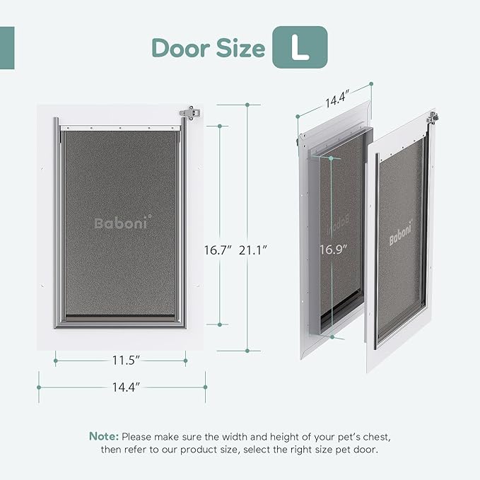 Baboni 3-Flaps Pet Door for Interior and Exterior Doors, Steel Frame and Telescoping Tunnel, Strong and Durable Dog Door (Pets Up to 100 Lb) -Large