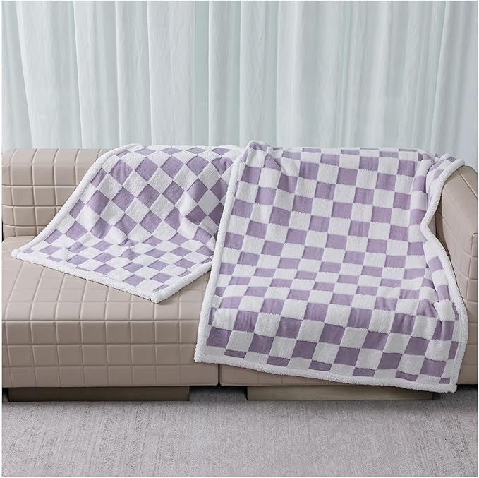 Waterproof Pet Blanket,Dog Bed Covers Couch Sofa Stylish Jacquard Pets Throw Blankets for Puppy Cats Washable Reversible Furniture Protection Covers (Purple Check,S)