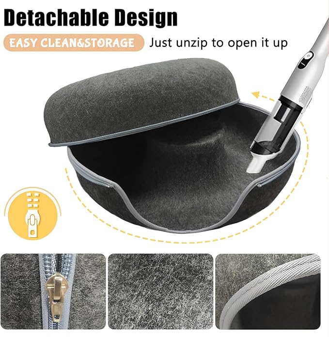 24inch-Tunnel Bed for Indoor,cattasaurus Peekaboo cat cave for Multiple,Detachable Felt Felt Washable Interior for Indoor Cats,Donut Tunnel (Dark Grey)