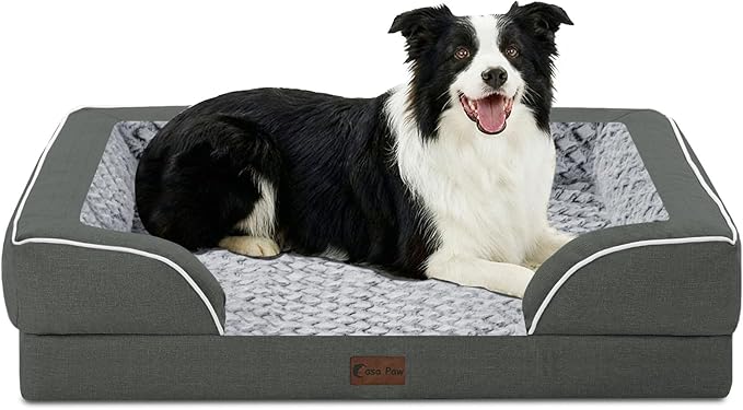 Orthopedic Dog Beds for Large Sized Dogs, Waterproof Memory Foam Large Pet Bed with Sides 35x22Inch, Non-Slip and Egg-Crate Foam Big Dog Couch Bed with Removable Washable Cover, Dark Grey