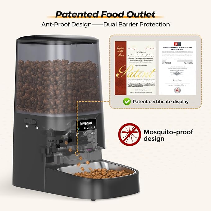 Cat Feeder Automatic - Cat Food Dispenser MeowServe S20, Auto Dog Feeder with Stainless Steel Bowl, 5L Pet Feeder with Patented Anti-Jam Port, App, Dual Lock Lid, Dual-Band WiFi & Power Supply