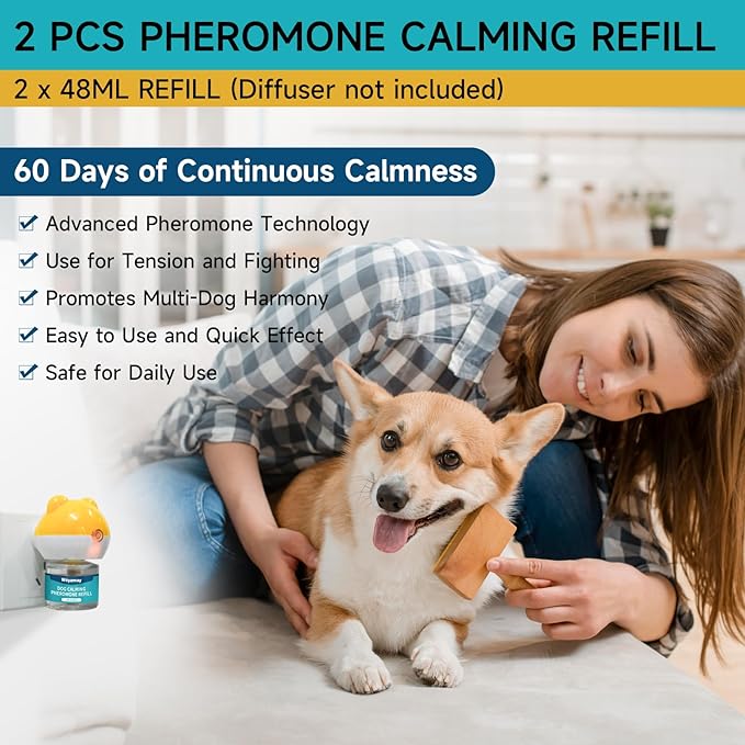 Dog Calming Diffuser Refills - Dog Pheromones Calming Diffuser for Dogs Relieve Anxiety & Stress, 2-Month Supply Dog Pheromone Diffuser Refills (Fits All Common Diffuser Heads)