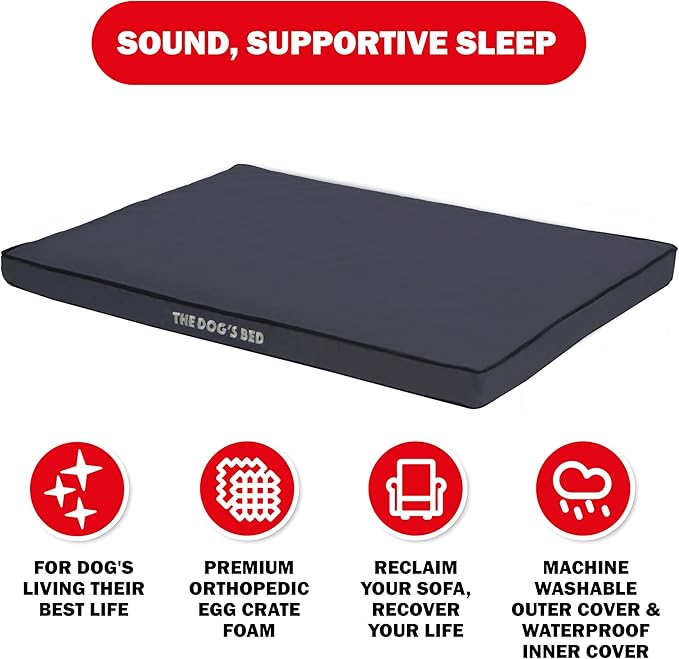 The Dog’s Bed Orthopedic Dog Bed, XL Grey with Black Trim, Waterproof, Supportive Dog Bed with Washable Replaceable Covers, Veterinary Approved