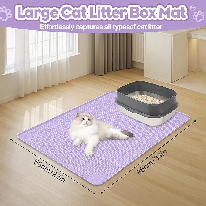 Cat Litter Mat, Extra Large 34" x 22" Silicone Mat Litter Trapping Mat for Scatter Control, Soft on Kitty Paws, Easy to Clean (Purple)