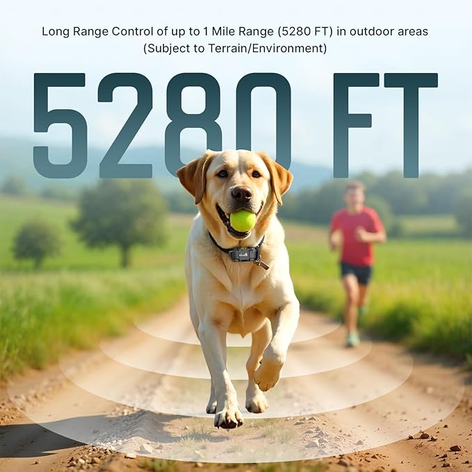 My Pet Command Long Range Dog Training Collar with Remote 1 Mile/5280 Ft Safe Shock, Vibrate, Tone, Flashing Beacon Lights, Rechargeable Waterproof Collar device, add up to 2 Collars. Xtra Remote only