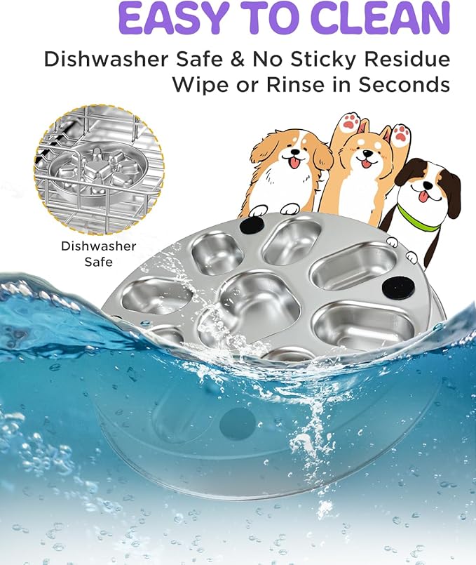 Slow Feeder Dog Bowls with Non-Slip Mat, Stainless Steel Metal Slow Feeder for Small & Medium Dogs, 2 Cups Pet Bowl for Slows Down Eating, Dishwasher Safe, Anti-Gulping Dog Bowl -2 Pack