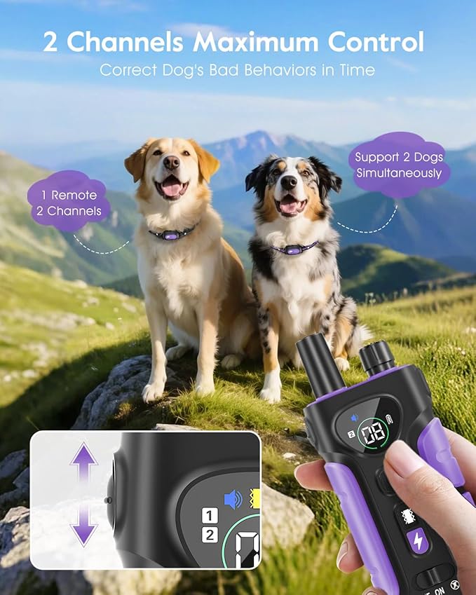 SLOPEHILL Dog Shock Collar,4200FT Dog Training Collar with Remote,IPX8 Waterproof E-Collar with Beep,Vibration,Shock,Flashing Light,No Shock Model,Electric Shock Collar for Dogs,Purple 2PCS