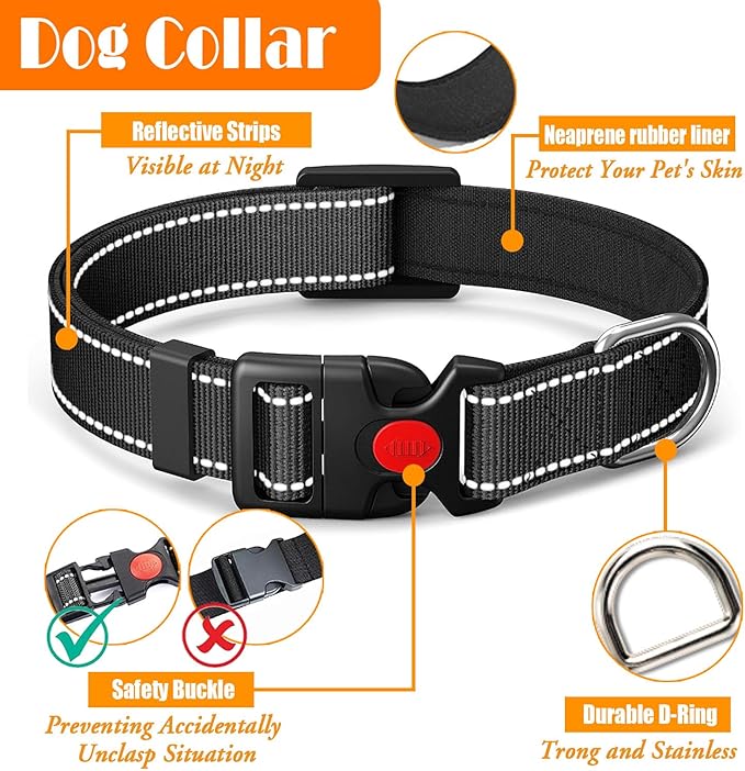 No Pull Dog Harness, Collar & Leash Set | Includes Dog Seat Belt, Collapsible Bowls & Poop Bag Dispenser. Ideal for Training, Walking, Hiking. Fits Small to Large Dogs(Black-XL)