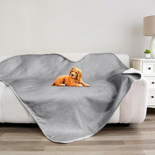 Waterproof Dog Blanket for Couch, Leak Proof Pet Blanket for Indoor Cats, Plush Sherpa Puppy Throw Furniture Protector for Sofa Bed(50"x60",XL,Darkgrey)