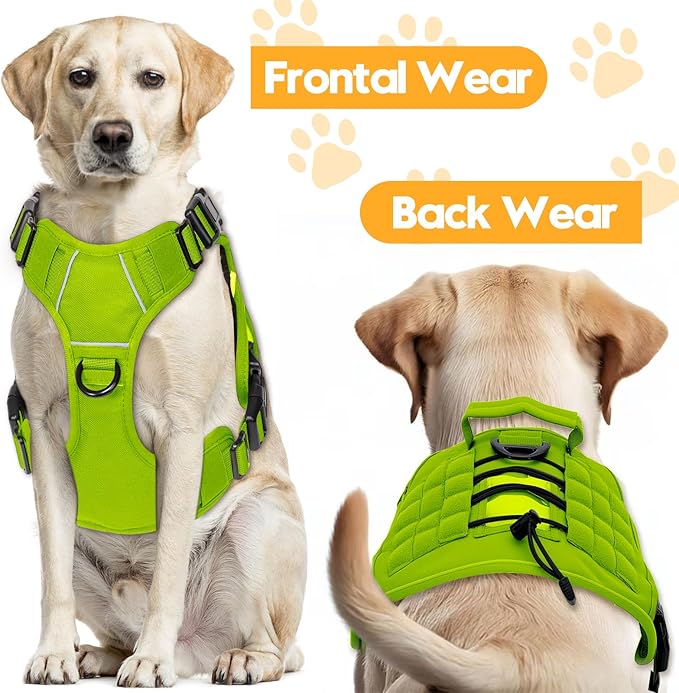 Heavy-Duty Tactical Dog Harness for Large Dogs, No Pull Adjustable Reflective Pet Vest with Molle System, K9 Military-Grade Control for Service Training, Outdoor & 10+ Breeds, Wild Lime, Large